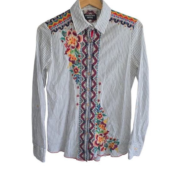 Johnny Was Striped Long Sleeve Button Up Size S Shirt - Picture 1 of 8